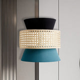 Fabric Dual Cone Wall Lamp Minimalism 1 Head Black and Blue Sconce Lighting with Rattan Design Clearhalo 'Modern wall lights' 'Modern' 'Wall Lamps & Sconces' 'Wall Lights' Lighting' 730705