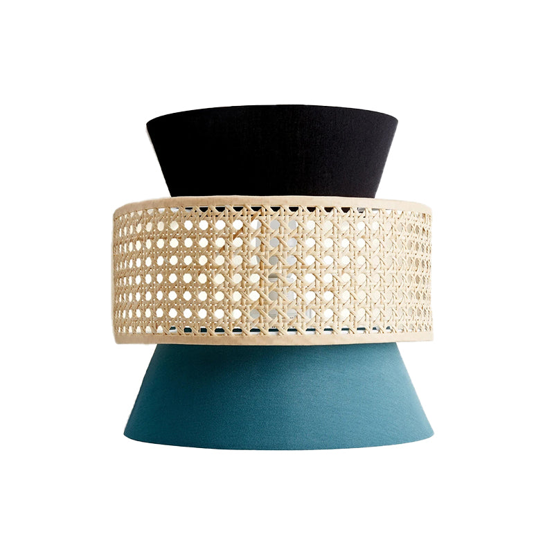 Fabric Dual Cone Wall Lamp Minimalism 1 Head Black and Blue Sconce Lighting with Rattan Design Clearhalo 'Modern wall lights' 'Modern' 'Wall Lamps & Sconces' 'Wall Lights' Lighting' 730707