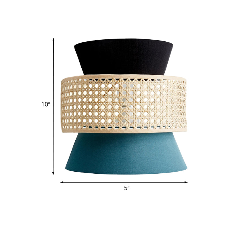 Fabric Dual Cone Wall Lamp Minimalism 1 Head Black and Blue Sconce Lighting with Rattan Design Clearhalo 'Modern wall lights' 'Modern' 'Wall Lamps & Sconces' 'Wall Lights' Lighting' 730708