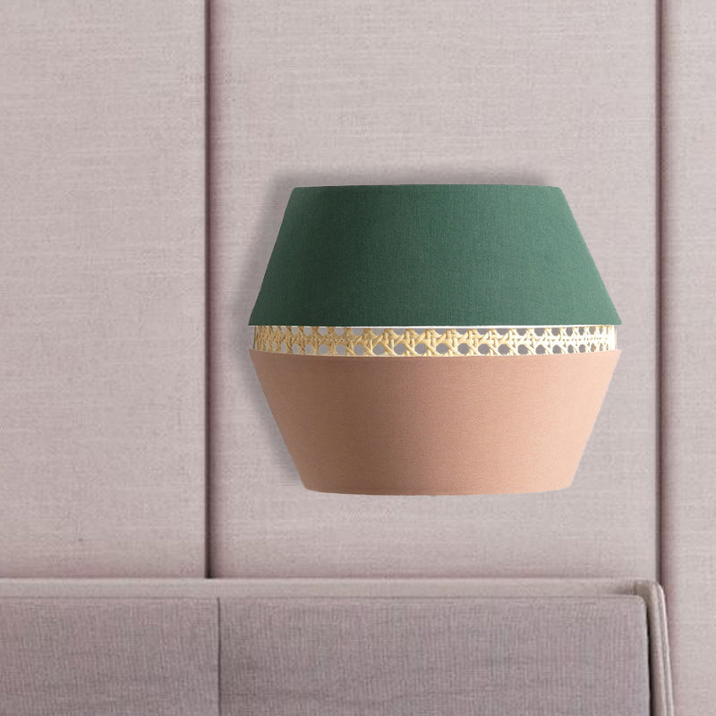 Green and Pink Cutout Sconce Minimalist 1 Head Fabric Wall Mounted Light with Rattan Detail for Bedroom Clearhalo 'Modern wall lights' 'Modern' 'Wall Lamps & Sconces' 'Wall Lights' Lighting' 730710