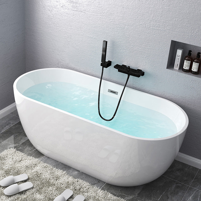 Modern Oval Stand Alone Bathtub Acrylic White Soaking Back to Wall Bath Black Tub with Wall Mounted Faucets Clearhalo 'Bathroom Remodel & Bathroom Fixtures' 'Bathtubs' 'Home Improvement' 'home_improvement' 'home_improvement_bathtubs' 'Showers & Bathtubs' 7307257