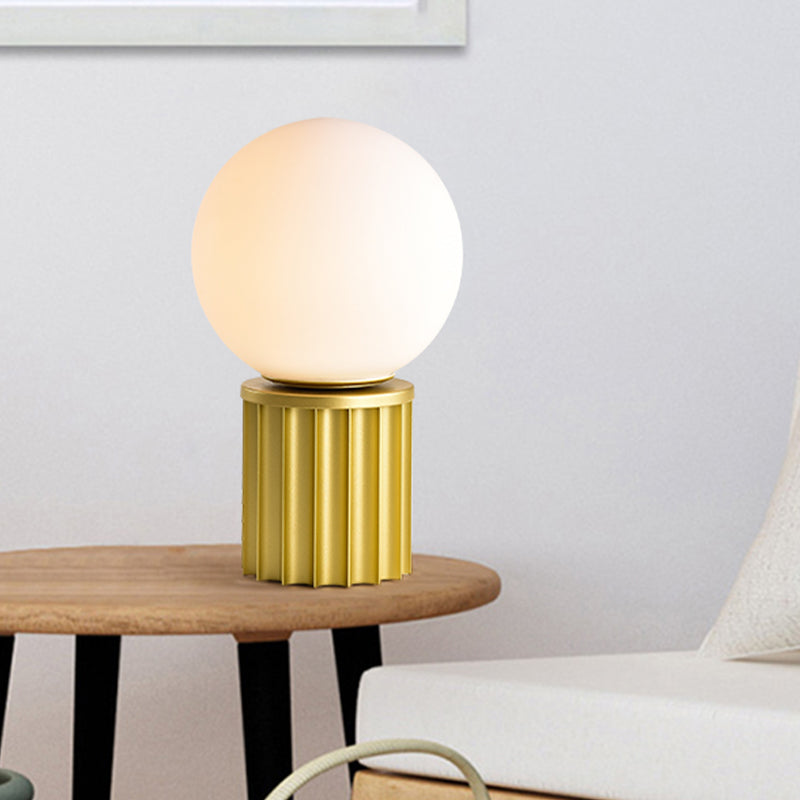 Post Modern Tube Table Light Metal 1 Bulb 8"/12" W Living Room Small Desk Lamp in Gold with Ball Opal Glass Shade Clearhalo 'Lamps' 'Table Lamps' Lighting' 730732