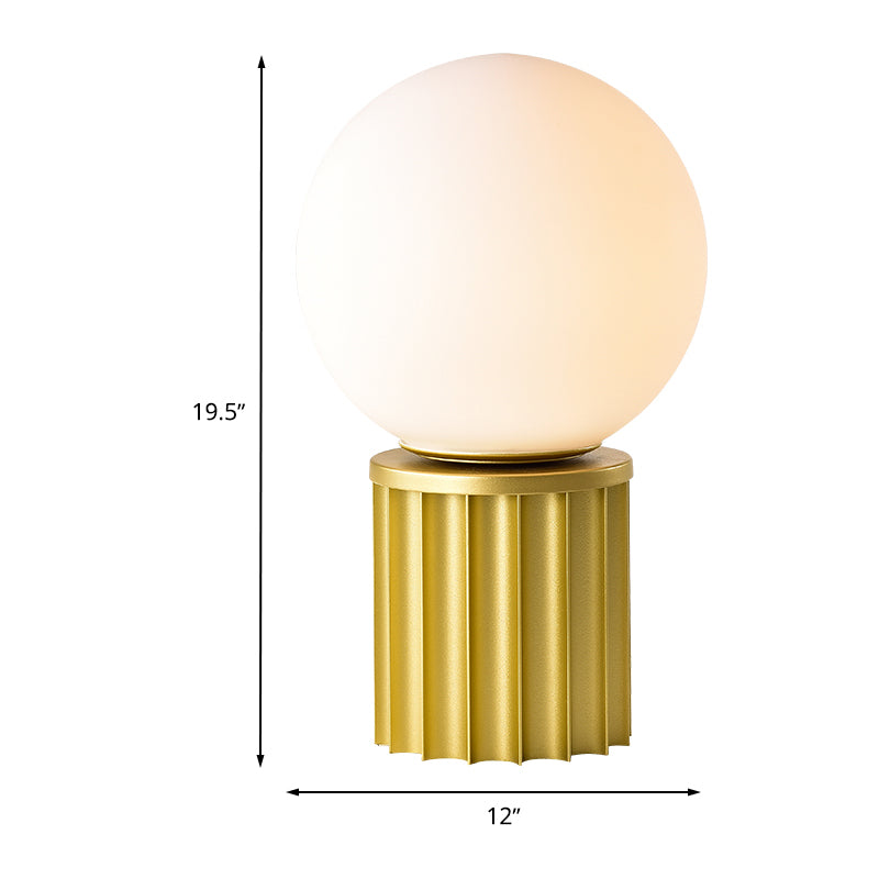 Post Modern Tube Table Light Metal 1 Bulb 8"/12" W Living Room Small Desk Lamp in Gold with Ball Opal Glass Shade Clearhalo 'Lamps' 'Table Lamps' Lighting' 730736