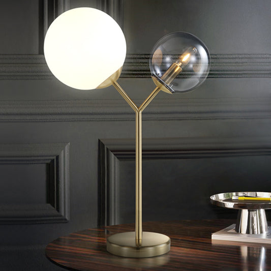 Globe Bedroom Table Lighting Grey and Cream Glass 2-Light Modern LED Branch Desk Lamp in Gold Gold Clearhalo 'Lamps' 'Table Lamps' Lighting' 730747