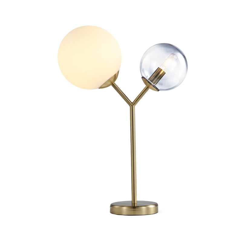 Globe Bedroom Table Lighting Grey and Cream Glass 2-Light Modern LED Branch Desk Lamp in Gold Clearhalo 'Lamps' 'Table Lamps' Lighting' 730750