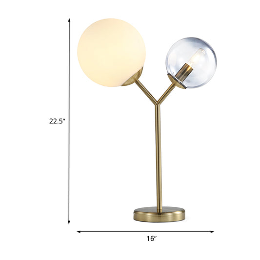 Globe Bedroom Table Lighting Grey and Cream Glass 2-Light Modern LED Branch Desk Lamp in Gold Clearhalo 'Lamps' 'Table Lamps' Lighting' 730751