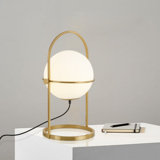 1 Head Bedroom Desk Light Post-Modern Gold Finish Nightstand Lamp with Ball Milk White Glass Shade Clearhalo 'Lamps' 'Table Lamps' Lighting' 730754