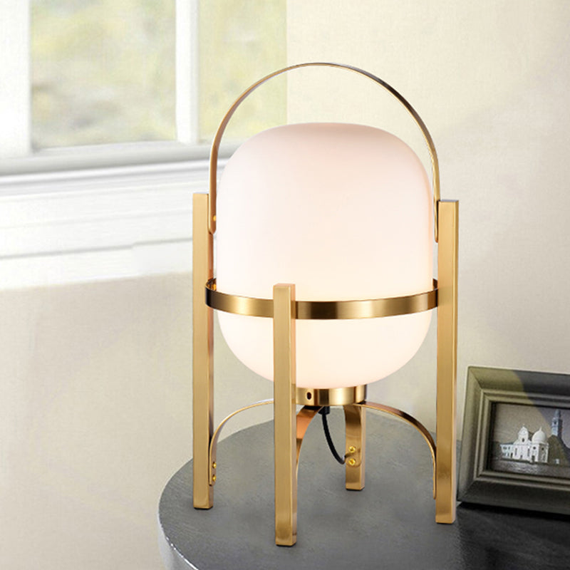 Postmodern LED Night Table Light Gold Finish Oval Desk Lamp with White/Smoke Gray Glass Shade Clearhalo 'Lamps' 'Table Lamps' Lighting' 730764