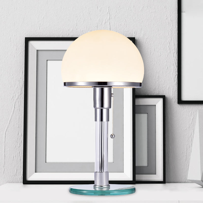 White Glass Mushroom Table Lamp Modernist 1 Head Chrome Finish Desk Light for Bedside Clearhalo 'Lamps' 'Table Lamps' Lighting' 730768