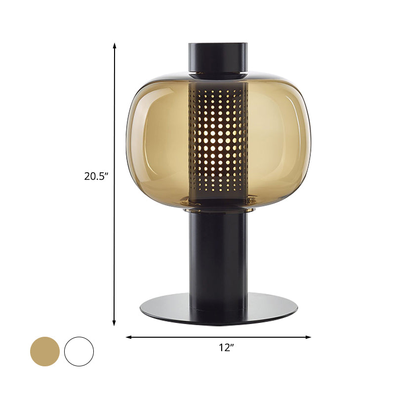 Black/Brown Hollow Tube Table Lamp Modern LED Metallic Desk Light with Fish Tank Clear/Cognac Glass Shade Clearhalo 'Lamps' 'Table Lamps' Lighting' 730780