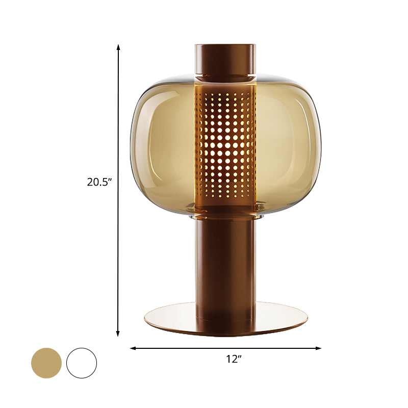 Black/Brown Hollow Tube Table Lamp Modern LED Metallic Desk Light with Fish Tank Clear/Cognac Glass Shade Clearhalo 'Lamps' 'Table Lamps' Lighting' 730789