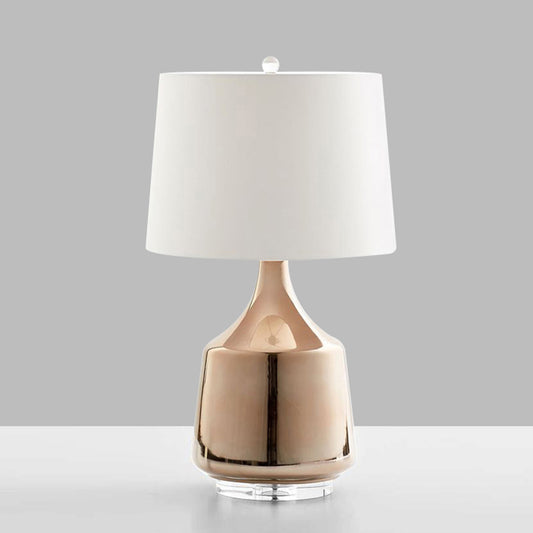 Modernism Urn Table Lighting Ceramics 1 Head Bedside Desk Lamp in Rose Gold with White Fabric Shade White Clearhalo 'Lamps' 'Table Lamps' Lighting' 730828