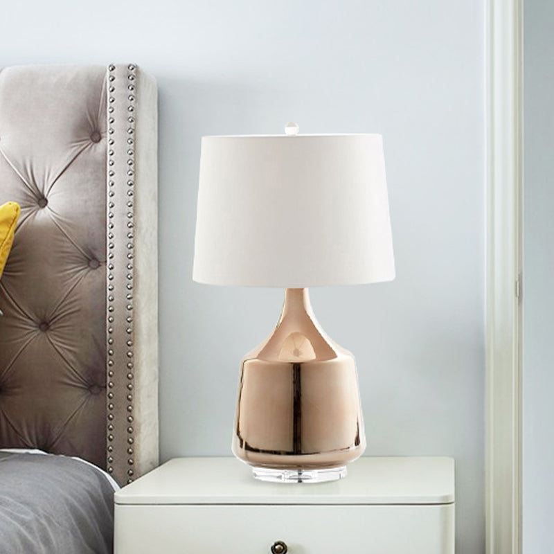 Modernism Urn Table Lighting Ceramics 1 Head Bedside Desk Lamp in Rose Gold with White Fabric Shade Clearhalo 'Lamps' 'Table Lamps' Lighting' 730829