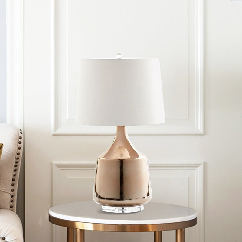 Modernism Urn Table Lighting Ceramics 1 Head Bedside Desk Lamp in Rose Gold with White Fabric Shade Clearhalo 'Lamps' 'Table Lamps' Lighting' 730830