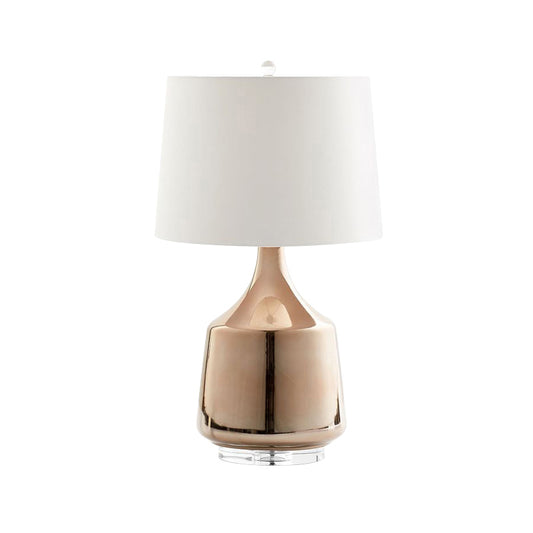 Modernism Urn Table Lighting Ceramics 1 Head Bedside Desk Lamp in Rose Gold with White Fabric Shade Clearhalo 'Lamps' 'Table Lamps' Lighting' 730831