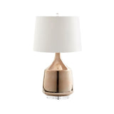 Modernism Urn Table Lighting Ceramics 1 Head Bedside Desk Lamp in Rose Gold with White Fabric Shade Clearhalo 'Lamps' 'Table Lamps' Lighting' 730831