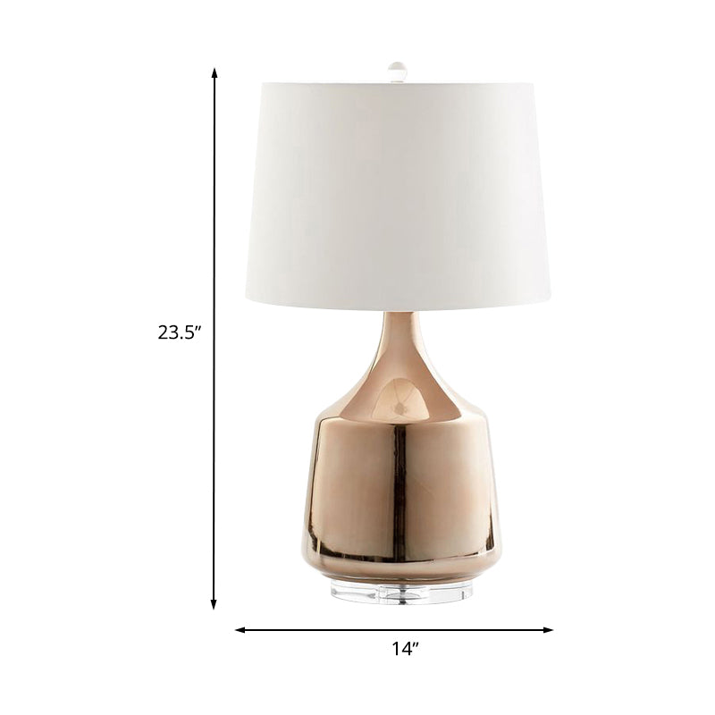 Modernism Urn Table Lighting Ceramics 1 Head Bedside Desk Lamp in Rose Gold with White Fabric Shade Clearhalo 'Lamps' 'Table Lamps' Lighting' 730832