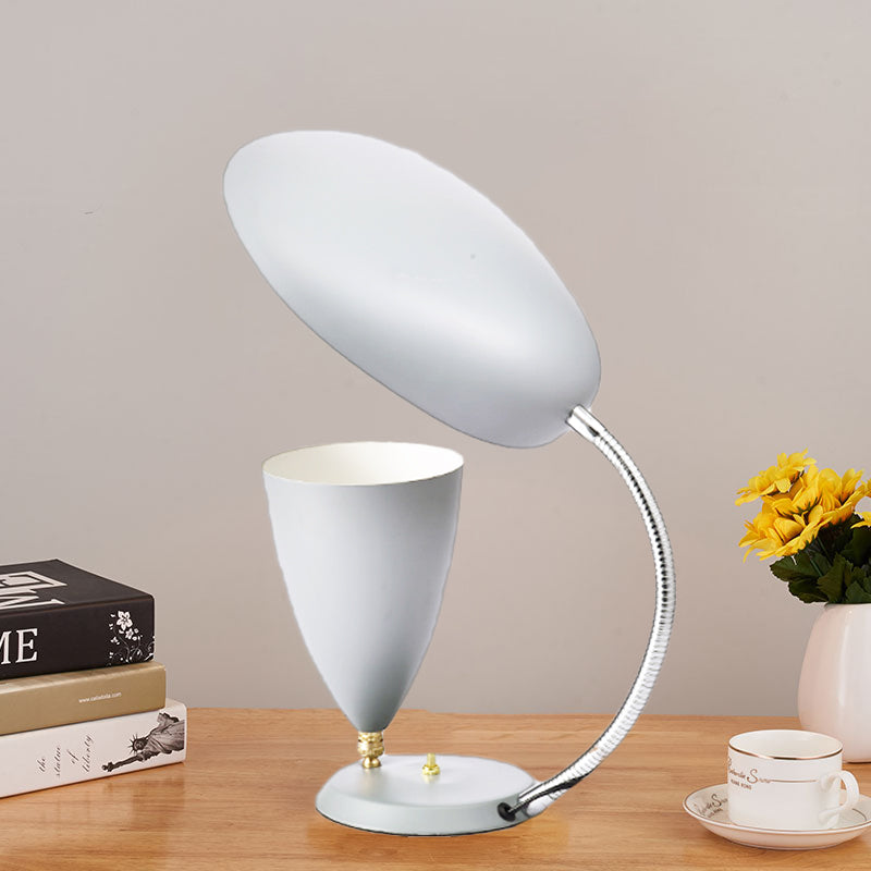 Iron Sharp Tongue and Cone Table Light Modern LED Reading Lamp in White/Black/Grey with Adjustable Arm White Clearhalo 'Lamps' 'Table Lamps' Lighting' 730842