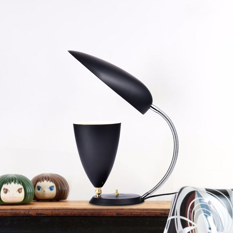 Iron Sharp Tongue and Cone Table Light Modern LED Reading Lamp in White/Black/Grey with Adjustable Arm Clearhalo 'Lamps' 'Table Lamps' Lighting' 730848