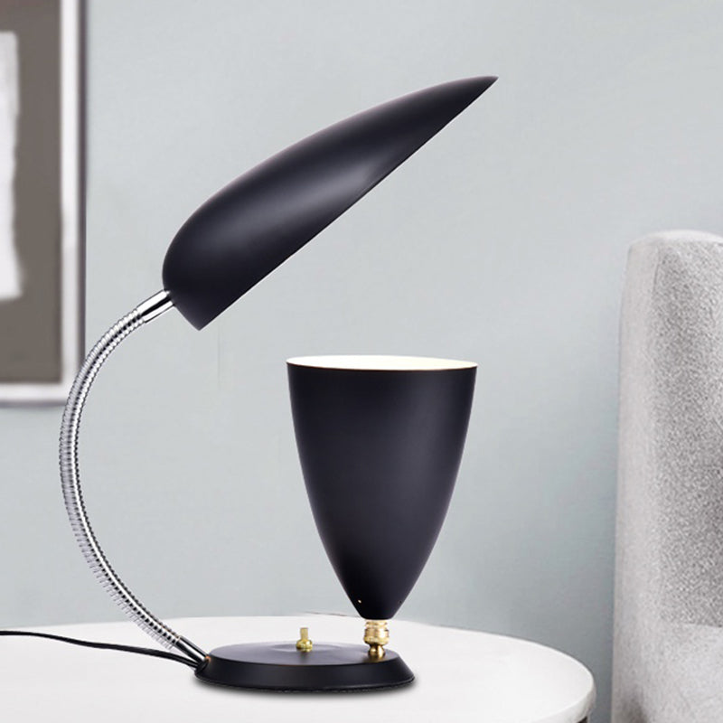 Iron Sharp Tongue and Cone Table Light Modern LED Reading Lamp in White/Black/Grey with Adjustable Arm Clearhalo 'Lamps' 'Table Lamps' Lighting' 730849