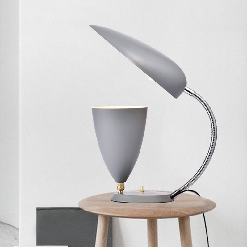 Iron Sharp Tongue and Cone Table Light Modern LED Reading Lamp in White/Black/Grey with Adjustable Arm Clearhalo 'Lamps' 'Table Lamps' Lighting' 730853