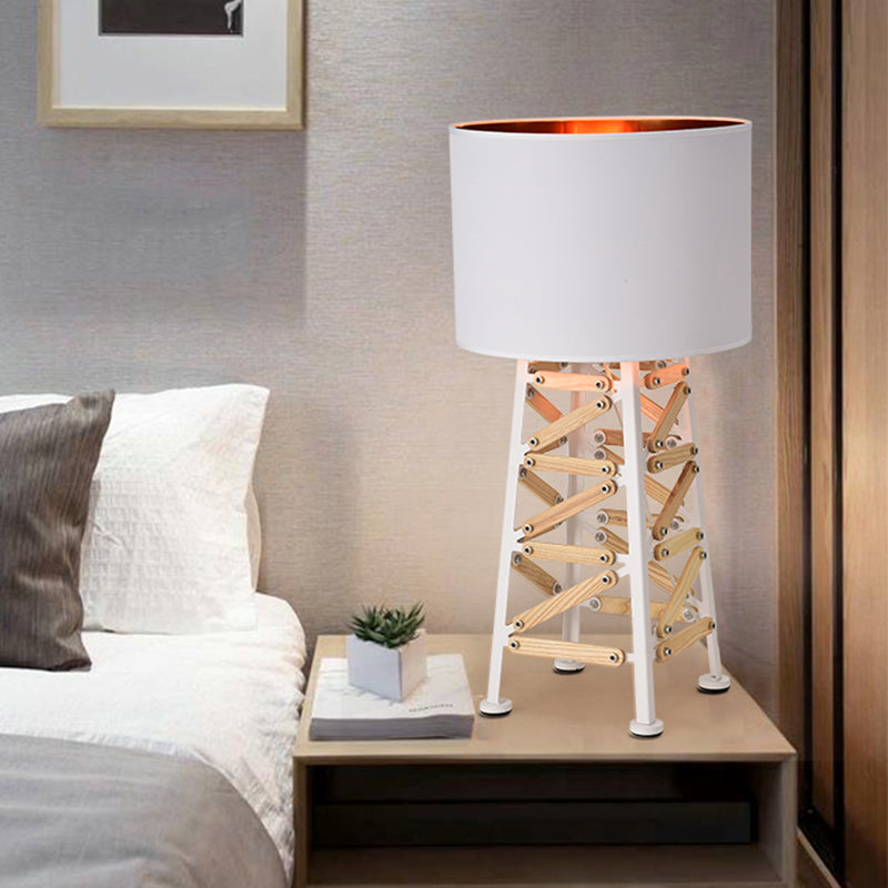 Modernist Tower Night Table Light Metal 1 Head Living Room Nightstand Lamp in White/Black with Fabric Shade Clearhalo 'Lamps' 'Table Lamps' Lighting' 730871