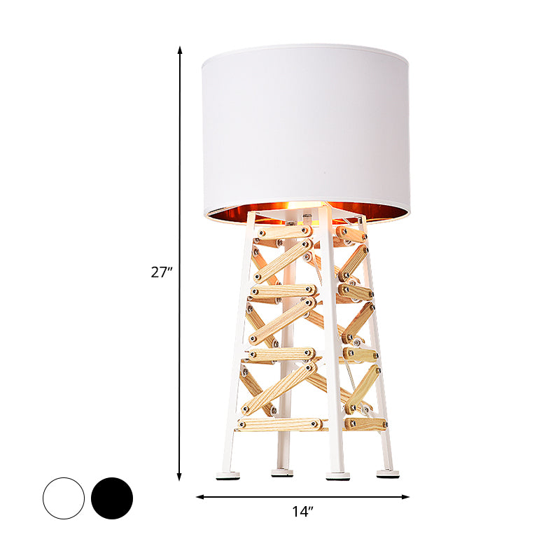 Modernist Tower Night Table Light Metal 1 Head Living Room Nightstand Lamp in White/Black with Fabric Shade Clearhalo 'Lamps' 'Table Lamps' Lighting' 730873