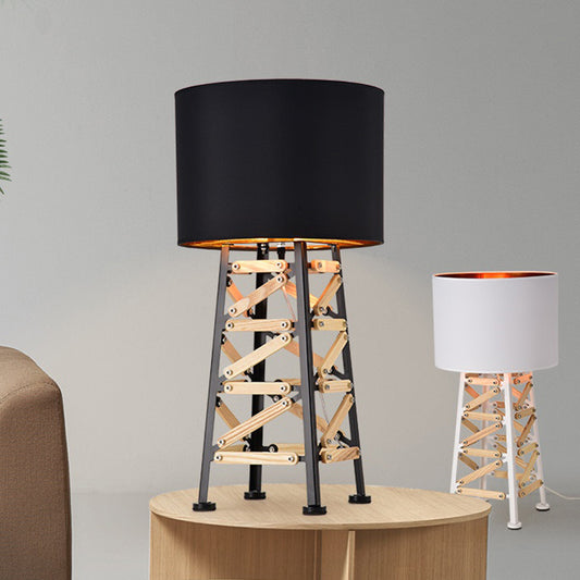 Modernist Tower Night Table Light Metal 1 Head Living Room Nightstand Lamp in White/Black with Fabric Shade Clearhalo 'Lamps' 'Table Lamps' Lighting' 730876