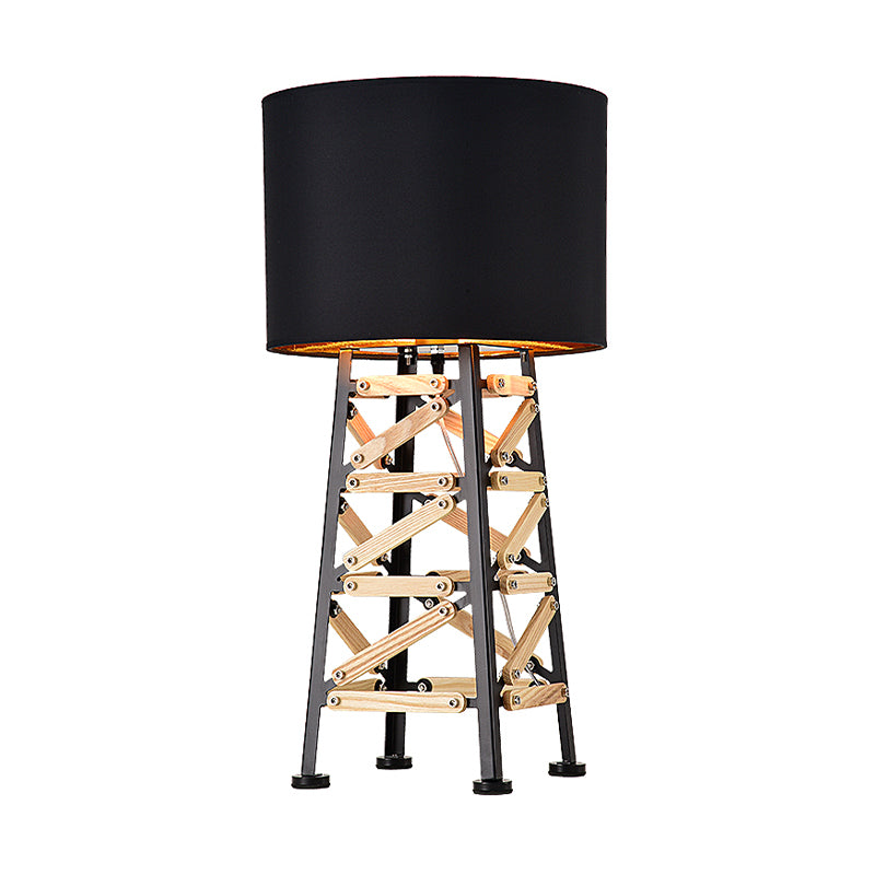 Modernist Tower Night Table Light Metal 1 Head Living Room Nightstand Lamp in White/Black with Fabric Shade Clearhalo 'Lamps' 'Table Lamps' Lighting' 730877