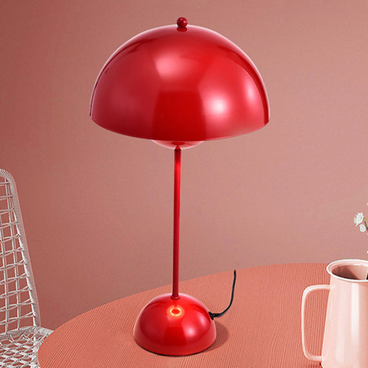 1-Light Study Room Reading Light Macaroon White/Black/Red Finish Table Lamp with Dome Metal Shade Red Clearhalo 'Lamps' 'Table Lamps' Lighting' 730878
