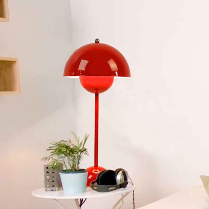 1-Light Study Room Reading Light Macaroon White/Black/Red Finish Table Lamp with Dome Metal Shade Clearhalo 'Lamps' 'Table Lamps' Lighting' 730879