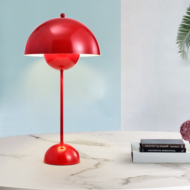 1-Light Study Room Reading Light Macaroon White/Black/Red Finish Table Lamp with Dome Metal Shade Clearhalo 'Lamps' 'Table Lamps' Lighting' 730880