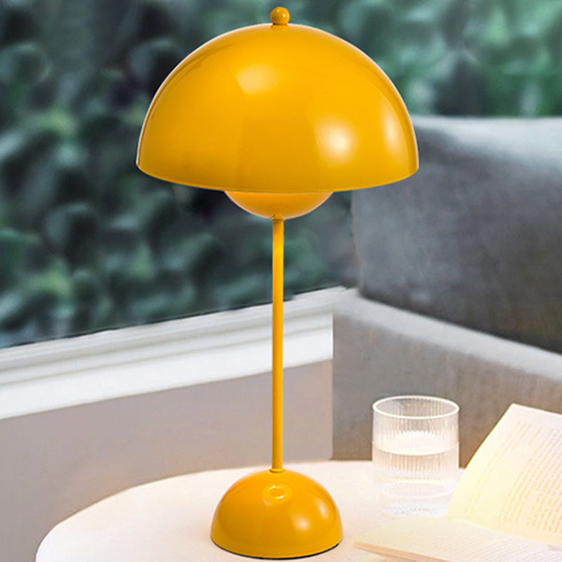 1-Light Study Room Reading Light Macaroon White/Black/Red Finish Table Lamp with Dome Metal Shade Yellow Clearhalo 'Lamps' 'Table Lamps' Lighting' 730883