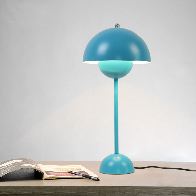 1-Light Study Room Reading Light Macaroon White/Black/Red Finish Table Lamp with Dome Metal Shade Clearhalo 'Lamps' 'Table Lamps' Lighting' 730889