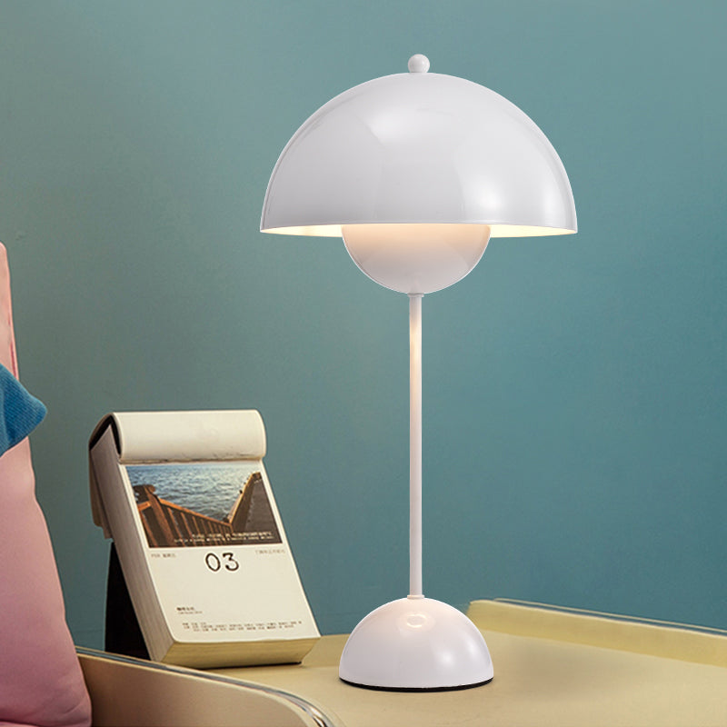 1-Light Study Room Reading Light Macaroon White/Black/Red Finish Table Lamp with Dome Metal Shade White Clearhalo 'Lamps' 'Table Lamps' Lighting' 730891