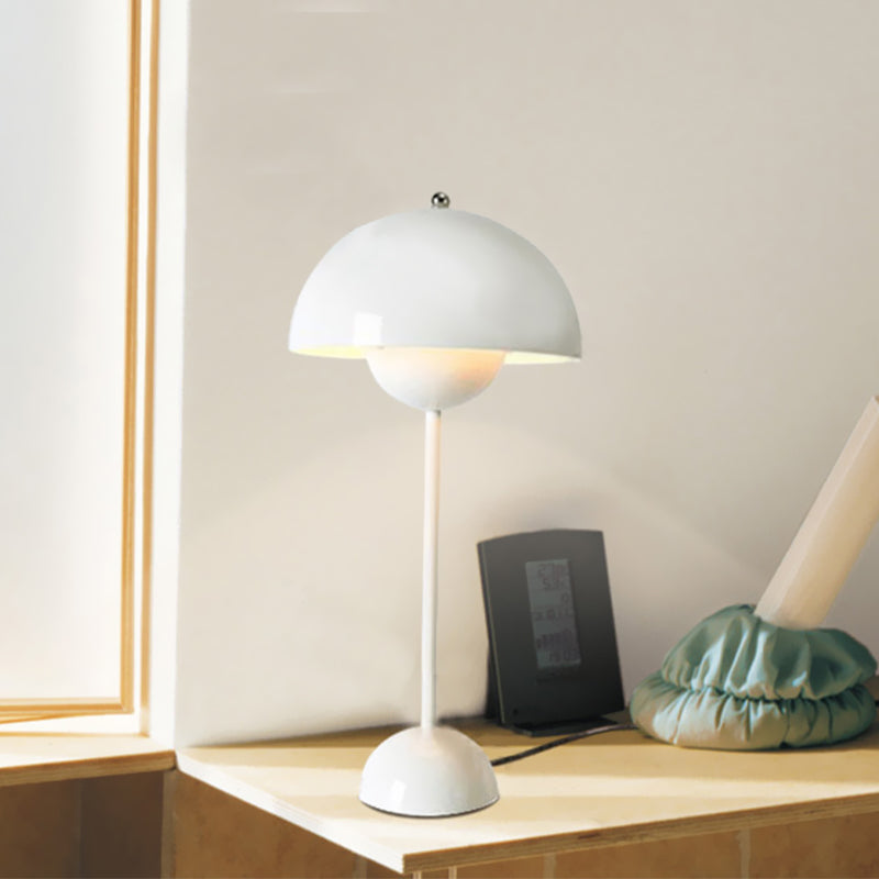 1-Light Study Room Reading Light Macaroon White/Black/Red Finish Table Lamp with Dome Metal Shade Clearhalo 'Lamps' 'Table Lamps' Lighting' 730892