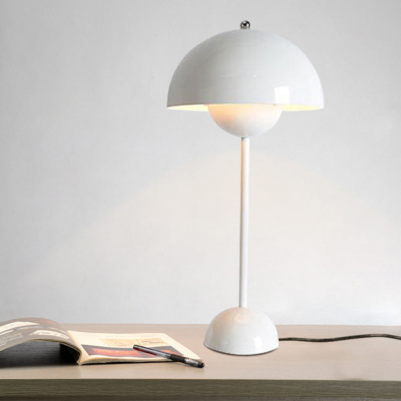 1-Light Study Room Reading Light Macaroon White/Black/Red Finish Table Lamp with Dome Metal Shade Clearhalo 'Lamps' 'Table Lamps' Lighting' 730893