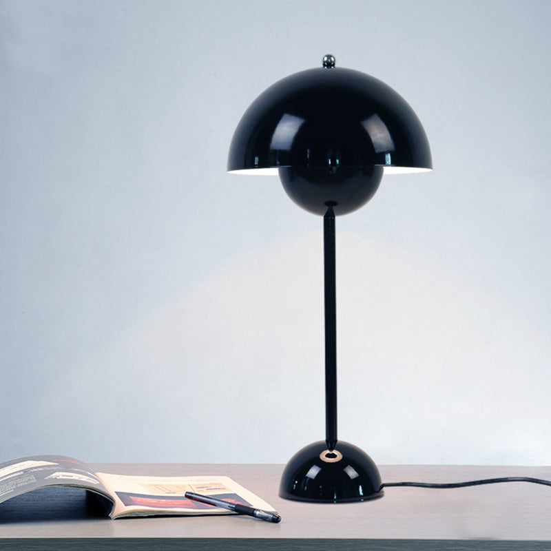 1-Light Study Room Reading Light Macaroon White/Black/Red Finish Table Lamp with Dome Metal Shade Black Clearhalo 'Lamps' 'Table Lamps' Lighting' 730895