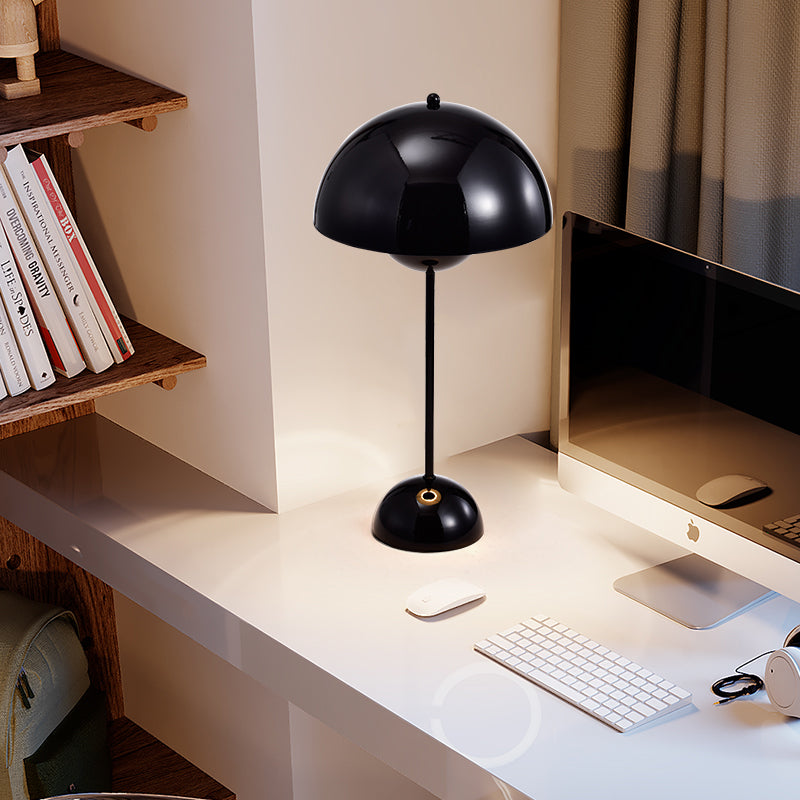 1-Light Study Room Reading Light Macaroon White/Black/Red Finish Table Lamp with Dome Metal Shade Clearhalo 'Lamps' 'Table Lamps' Lighting' 730896