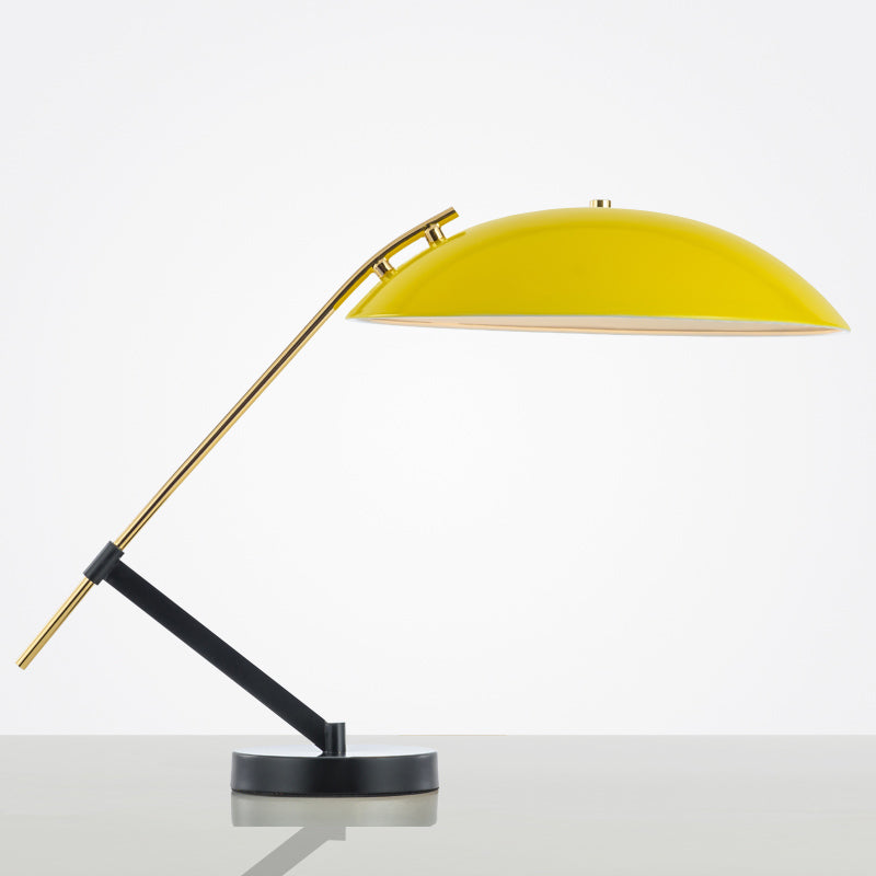 Yellow Finish Flat Dome Table Light Macaron 1 Light Metallic Reading Book Lamp with Adjustable Arm Yellow Clearhalo 'Lamps' 'Table Lamps' Lighting' 730899