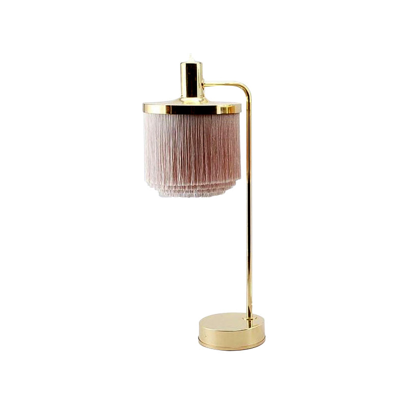 Tassels Fabric Desk Light Modernist 1 Head Pink Night Table Lamp with Gold Arm for Bedside Clearhalo 'Lamps' 'Table Lamps' Lighting' 730912