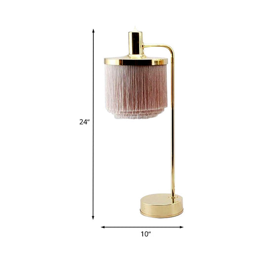 Tassels Fabric Desk Light Modernist 1 Head Pink Night Table Lamp with Gold Arm for Bedside Clearhalo 'Lamps' 'Table Lamps' Lighting' 730913