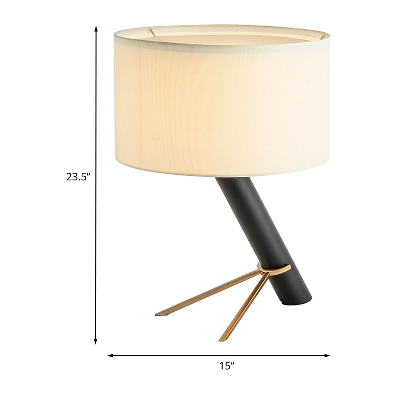 Fabric Drum Shade Desk Light Modern 1-Head Creative Table Lamp in White with Pull Chain for Study Room Clearhalo 'Lamps' 'Table Lamps' Lighting' 730933