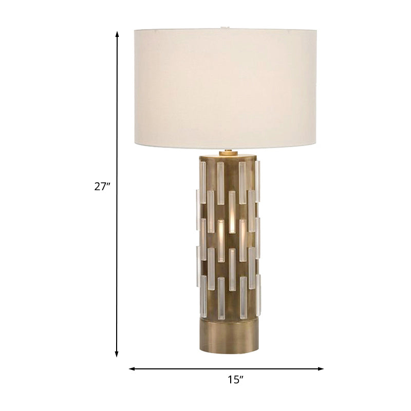 White Drum Shade Table Light Modern 1 Head Fabric Desk Lamp with Tube Metal Base for Bedside Clearhalo 'Lamps' 'Table Lamps' Lighting' 730943