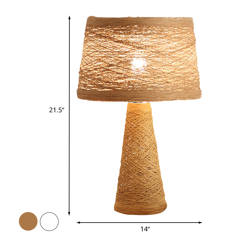 1 Bulb Study Room Desk Light Asian Style White/Tan Reading Book Lamp with Rattan Shade Clearhalo 'Lamps' 'Table Lamps' Lighting' 730948