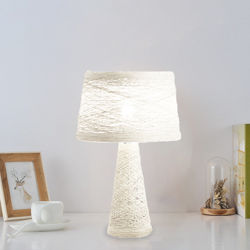 1 Bulb Study Room Desk Light Asian Style White/Tan Reading Book Lamp with Rattan Shade Clearhalo 'Lamps' 'Table Lamps' Lighting' 730950