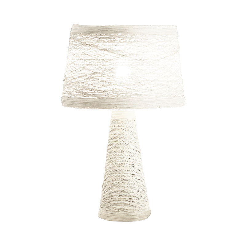 1 Bulb Study Room Desk Light Asian Style White/Tan Reading Book Lamp with Rattan Shade Clearhalo 'Lamps' 'Table Lamps' Lighting' 730952