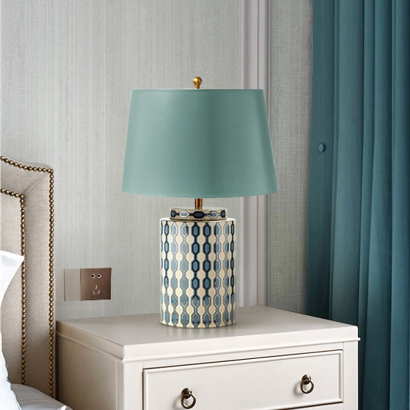 Jar Shaped Night Table Light Modernist Ceramics 1 Head Blue/Orange Finish Fabric Desk Lamp for Bedside Clearhalo 'Lamps' 'Table Lamps' Lighting' 730954
