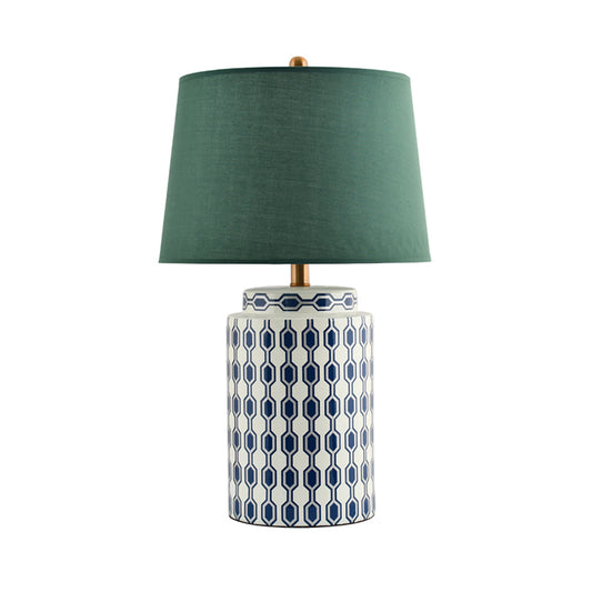 Jar Shaped Night Table Light Modernist Ceramics 1 Head Blue/Orange Finish Fabric Desk Lamp for Bedside Clearhalo 'Lamps' 'Table Lamps' Lighting' 730956