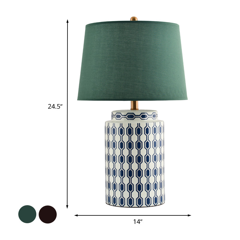 Jar Shaped Night Table Light Modernist Ceramics 1 Head Blue/Orange Finish Fabric Desk Lamp for Bedside Clearhalo 'Lamps' 'Table Lamps' Lighting' 730957